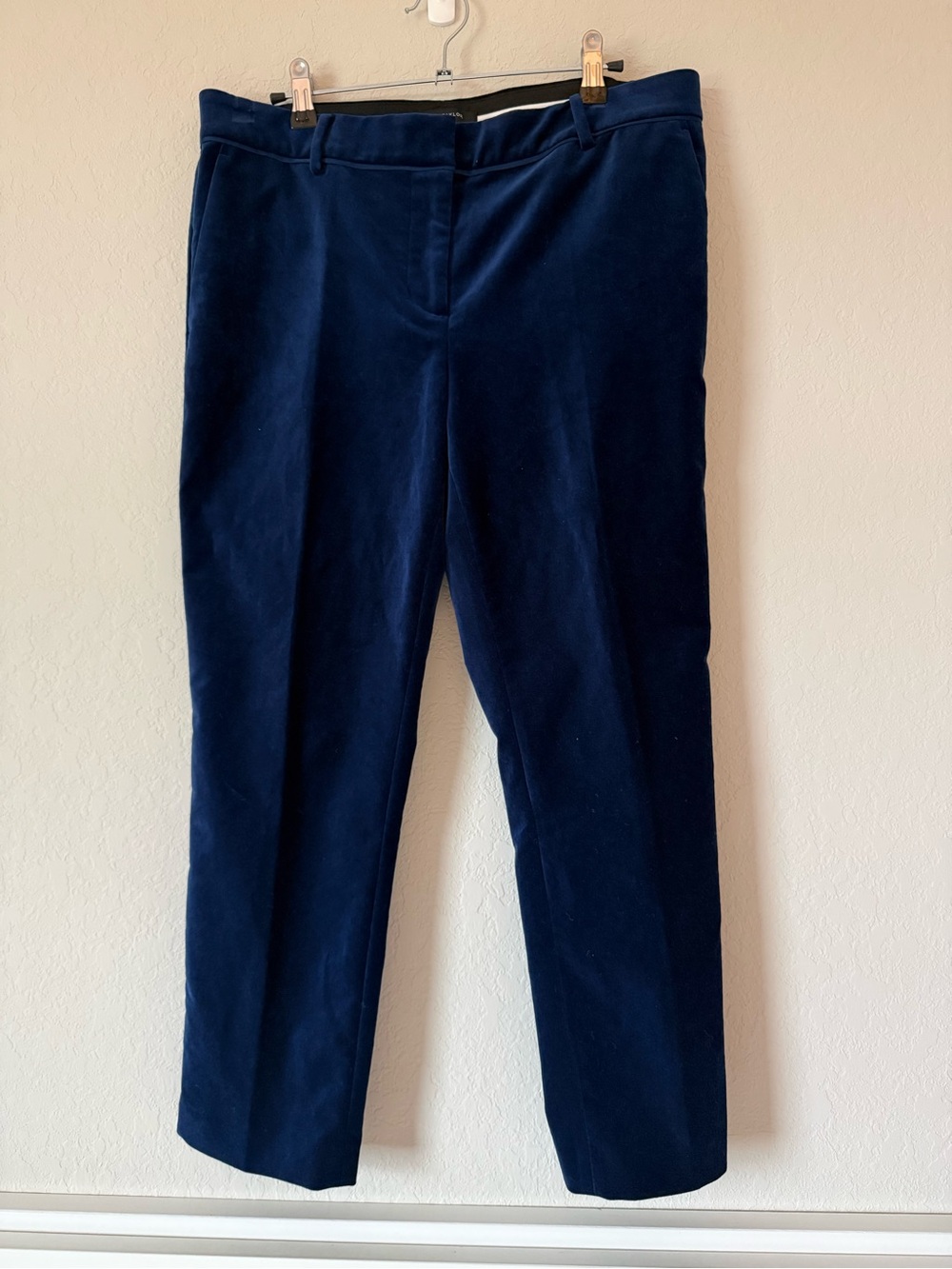Ann Taylor Devin Fit Navy Velvet Straight-Leg Trousers